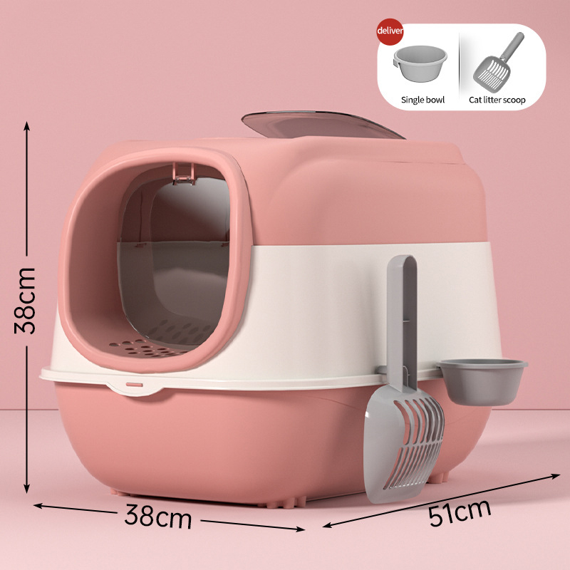 Cat litter box UV sterilization and odor prevention fully enclosed double door oversized cat toilet flip cover box splash proof Without lights