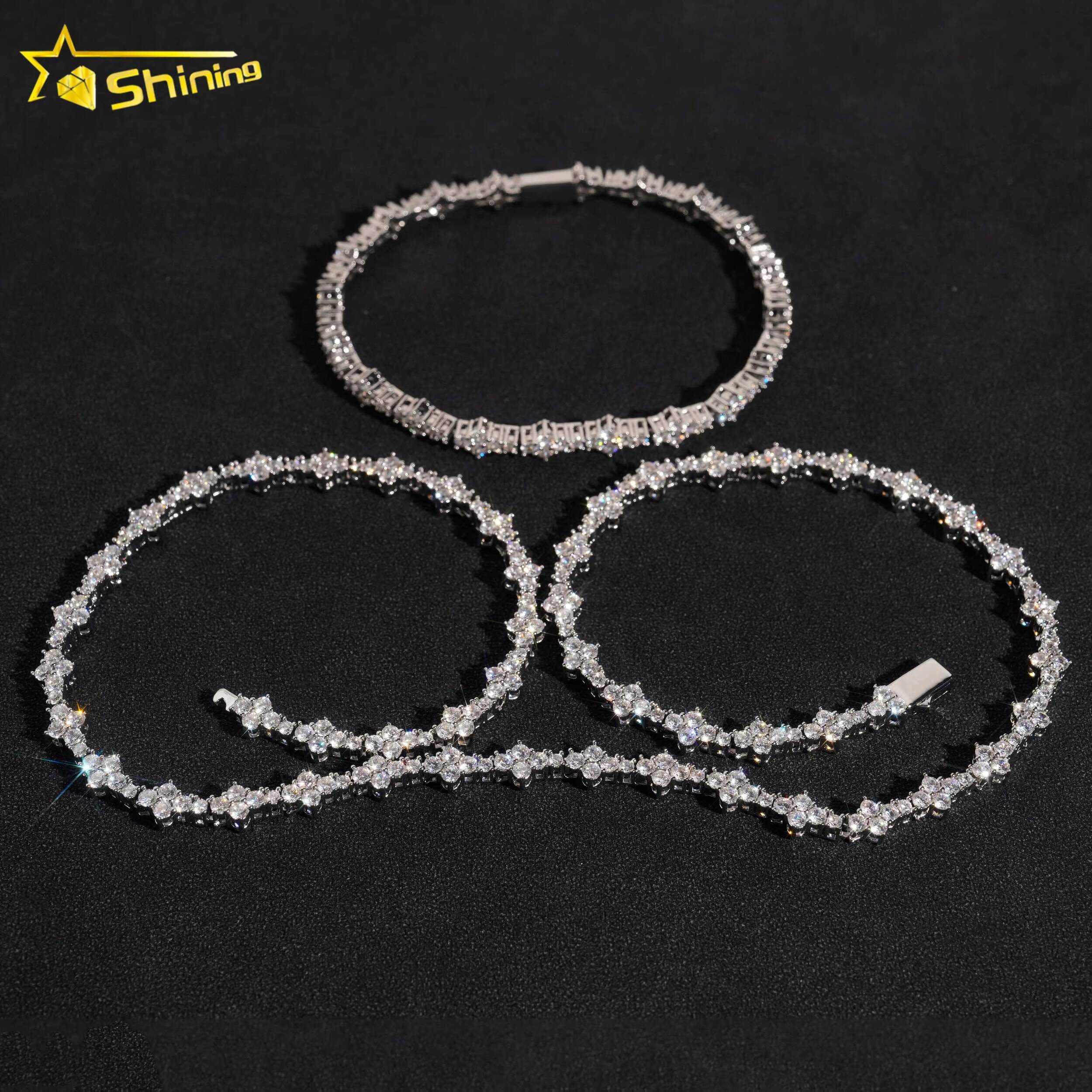 New Arrivals High Quality Fashion Iced Out Cross 3MM Flower 925 Silver Necklace Moissanite Tennis Chain