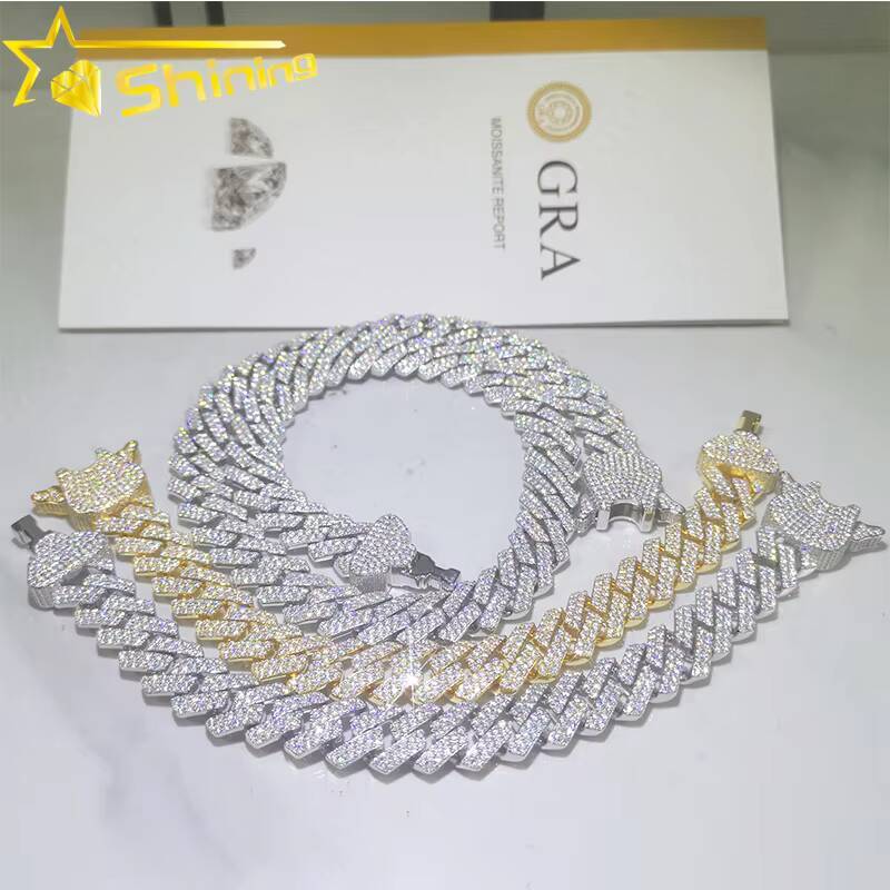 VVS Moissanite GRA Certificate Ice Out Diamond Mens Bracelet Necklace 925 Sterling Silver Moissanite Cuban Chain