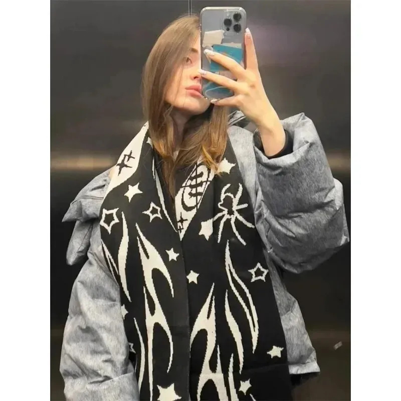 180cm*25cm Fashion Creative Star Striped Knitted Womens Scarf Mens Winter Scarf Apron Black Tassel Luminous for Women 250717