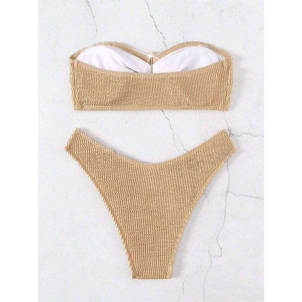 Sexy Bandeau Bikini Set Women Brown Metal Bow Ornaments Push Up Micro Swimwear 2025 Brazilian Summer Beach Bathing Suit Swimsuit