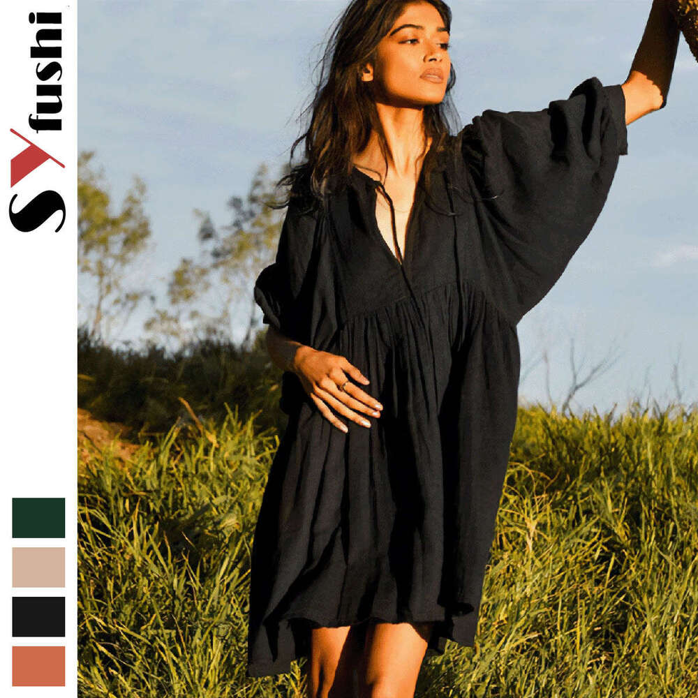 Fashion New Spring Summer Women's Plus Size Loose Lantern Sleeve Casual Sweet Fresh Girl Style Dress B5