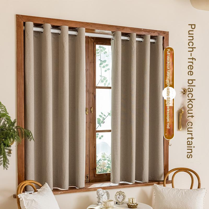 YL-36707 New full blackout heat insulation sunshade curtains punch-free installation simple rental room blackout curtains small curtain