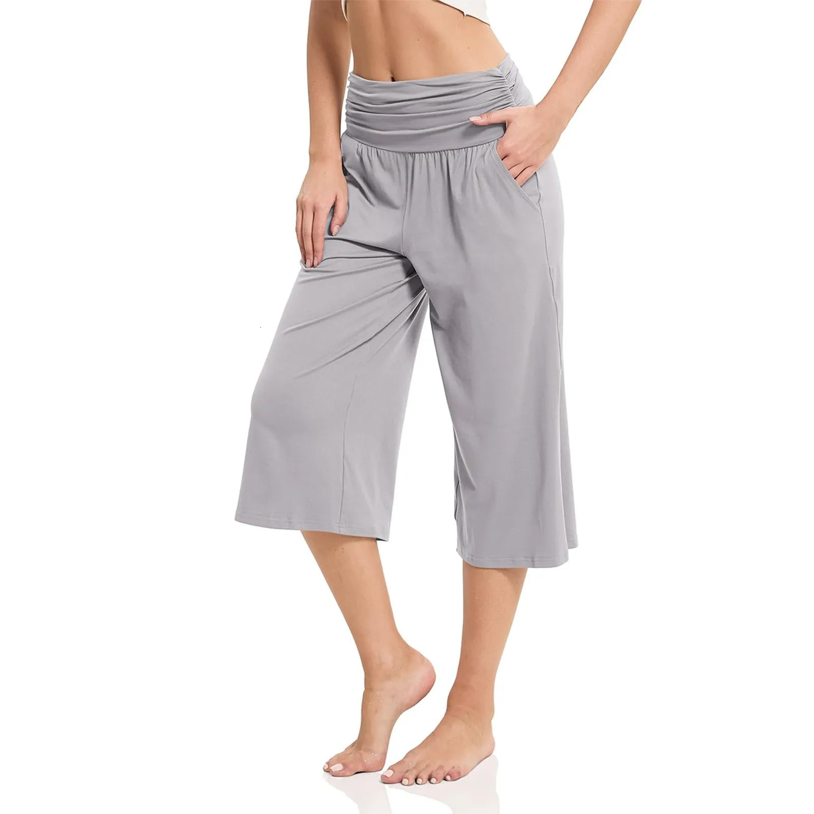 women pants summer loose cropped High Waist Solid Color Casual Trousers Pants With Pockets cozy breathable pantalon femme 250714