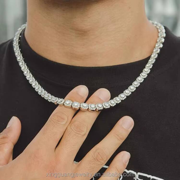 Large Size 8mm VVS Moissanite Cluster Tennis Chain S925 Silver Chain Men Necklace Iced Out Moissanite Diamond Tennis Link Chain