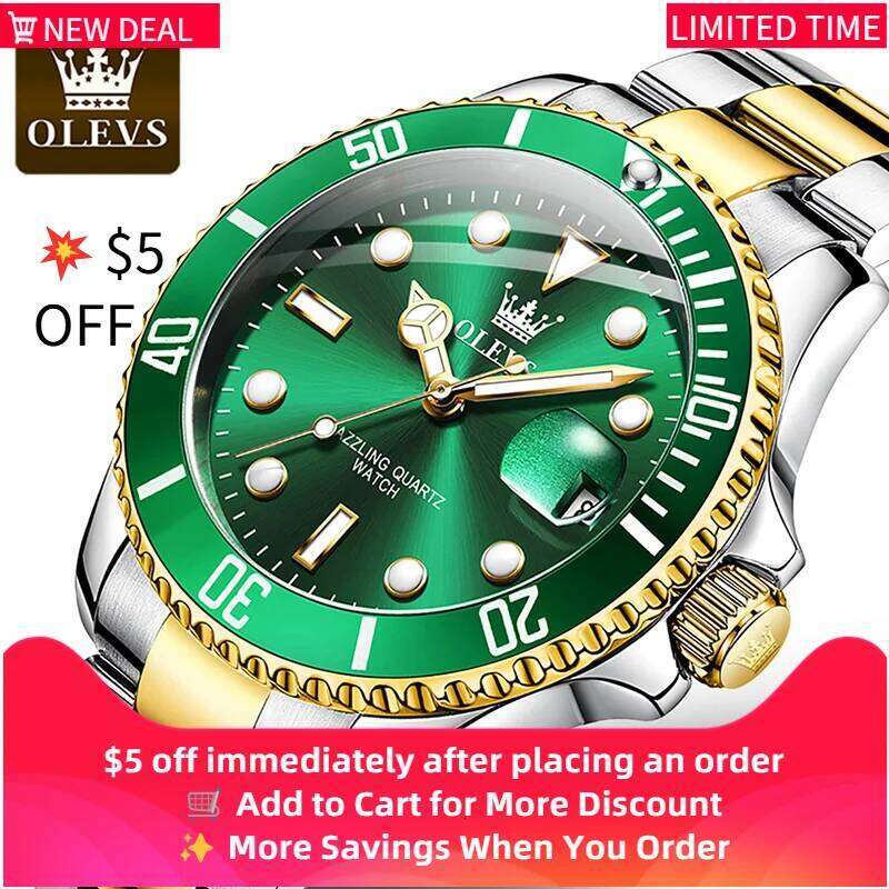 OLEVS Mens Quartz Watches Top Brand Business Waterproof Luminous Large Dial Men Wristwatches Sports Stainless Steel Watch free shipping