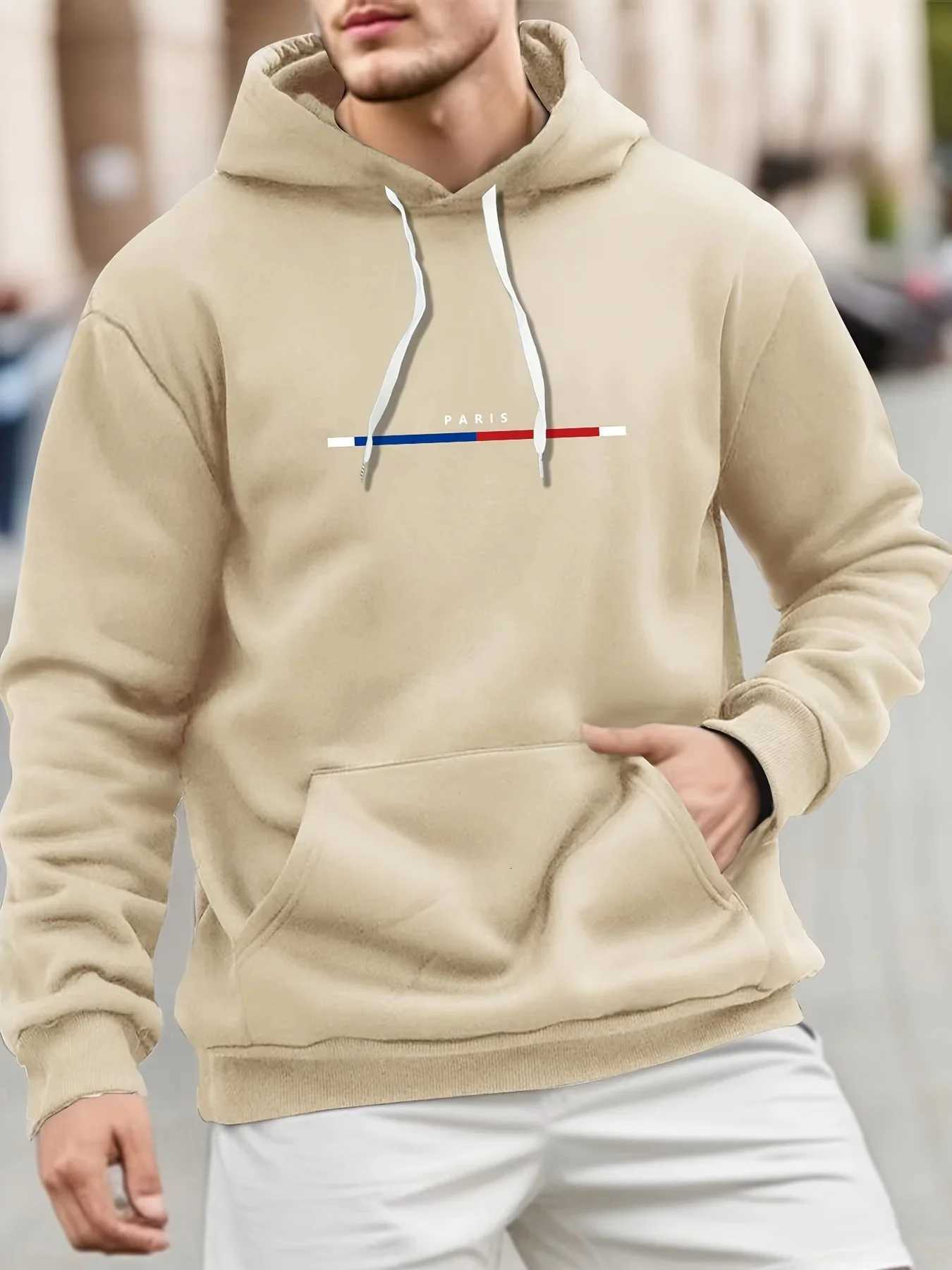 Mens Autumn and Winter Casual Fashion Loose Plus Paris Print Sports Hooded Sweatshirt Jacket XJ250714