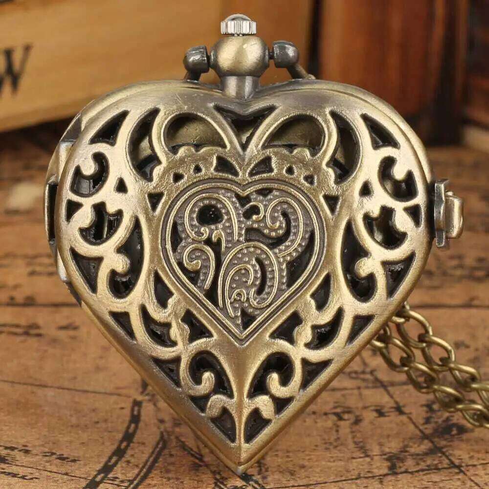 free shipping Stylish romantic heart-shaped dia quartz women's necklace pocket watch souvenir gift for girls free shipping