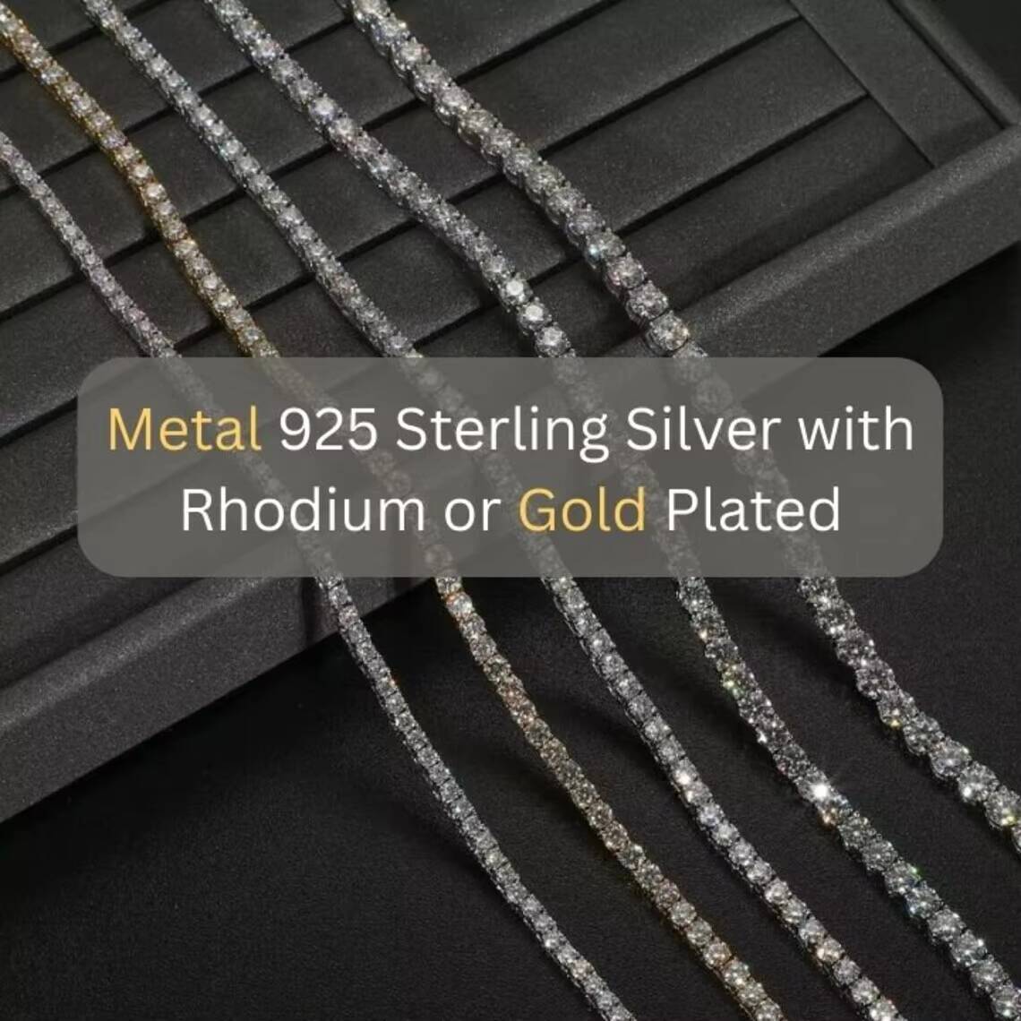 Hiphop 925 Sterling Silver Iced out VVS Moissanite Tennis Chain in 3MM 4MM 5MM 6MM Sizes