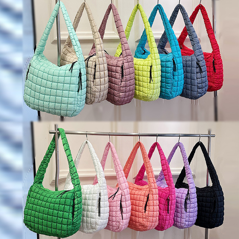 Foreign Trade Wholesale Women's Pleated Cloud Designer Bag Korean Version L Size Handbag Large Capacity Cotton Crossbody Bag Shoulder Bag