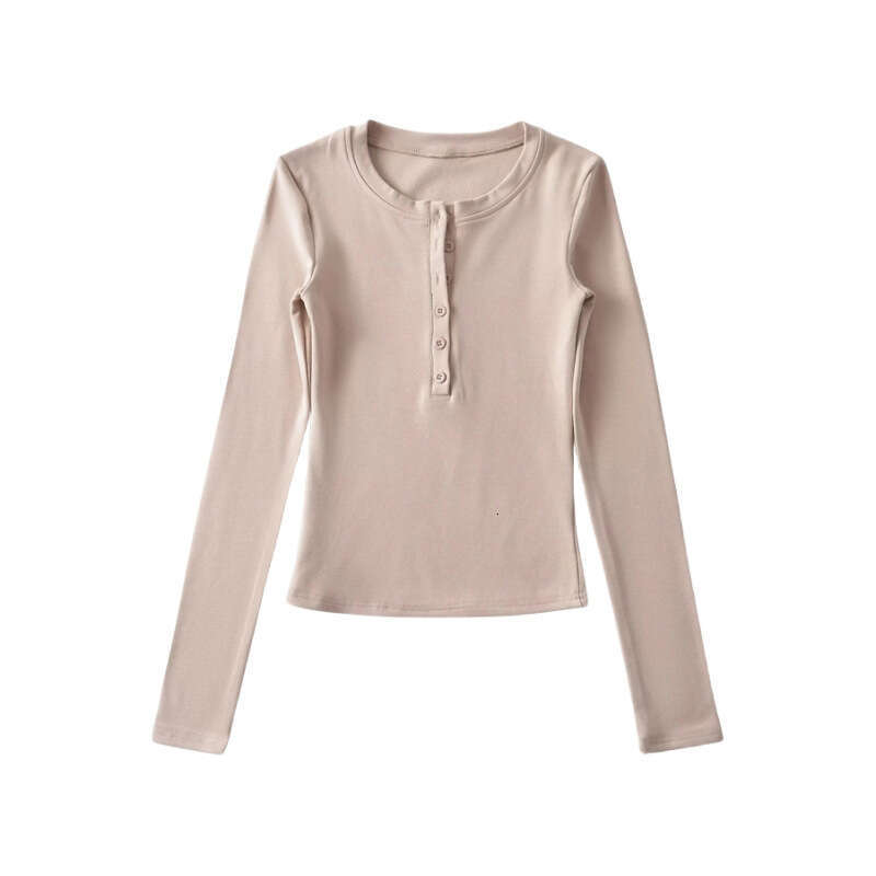 Autumn Winter New Half Open Button Round Neck Long Sleeve Base Shirt For Women Basic Simple Elastic Slim Fit Fleece T-Shirt Top B5
