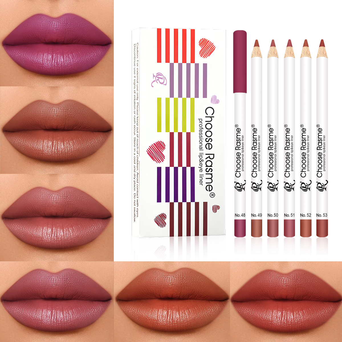 Choose Rasme 6PC Waterproof Matte Lip Liner Set Velvet Nude Shades Long Lasting Ombre Lip Pencils Makeup Beauty