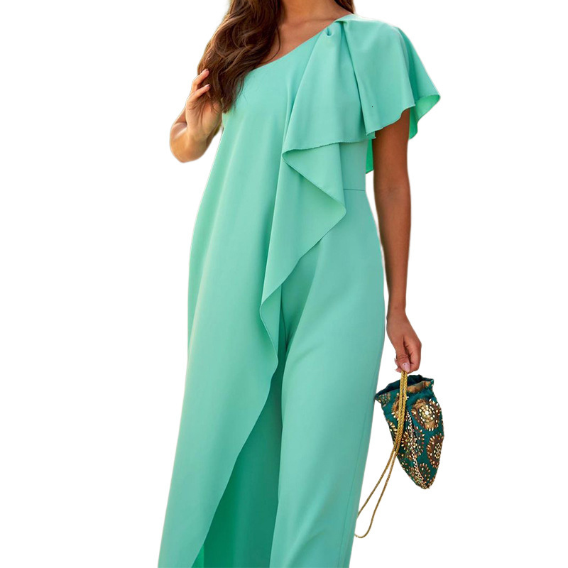 FD1329 2024 Summer New Womens Fashion Solid Color Loose Diagonal Shoulder Long jumpsuit