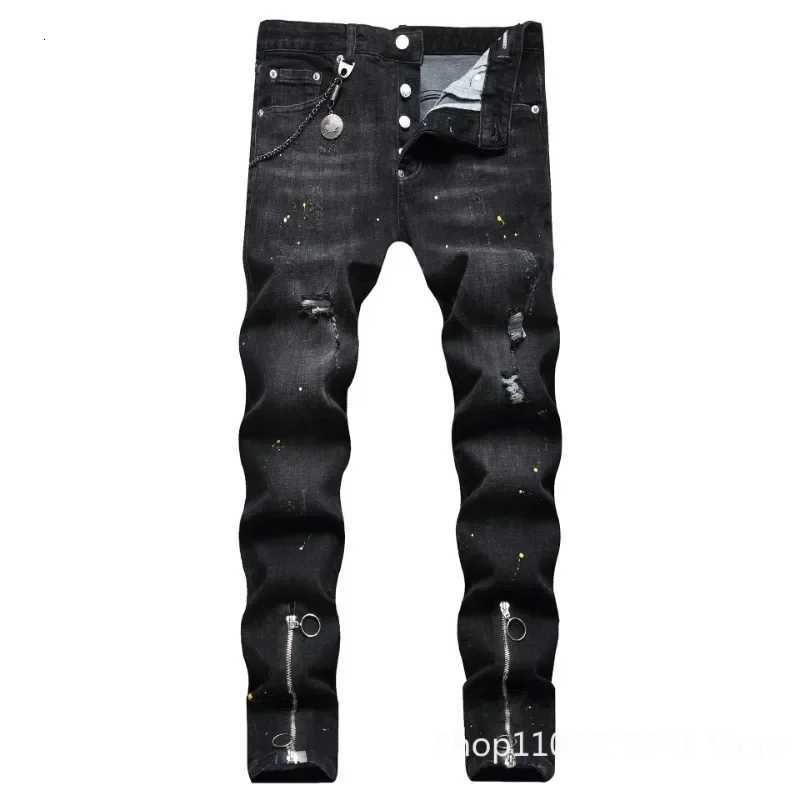 Men Black Skinny Denim Jeans Holes Jeans Italian Style Stretch Ripped Denim Pants Quality Male Slim Fit Denim Trousers Size 42 X250718