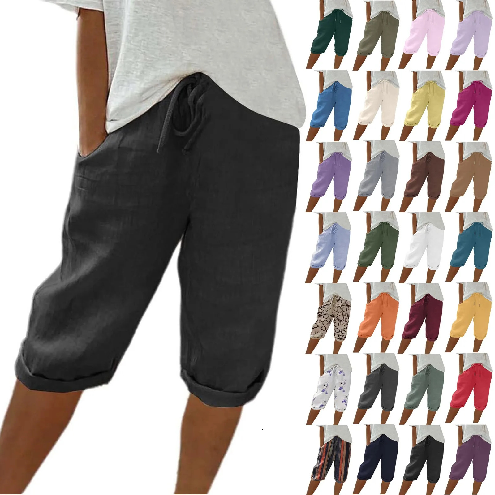 Casual Cotton Linen Pants For Female Streetwear Solid Color Wide Leg Versatile Palazzo Baggy Cargo With Pocket 250714