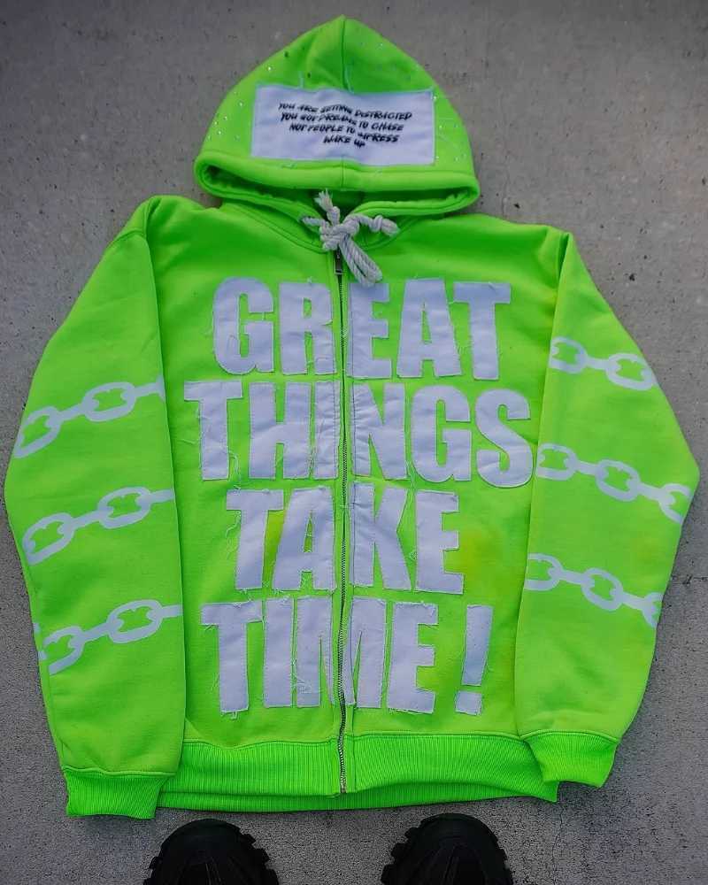 Europe and the United States fashion trend men zipper hoodie street personalized letter print design hoodie loose sweatshirt X2507181