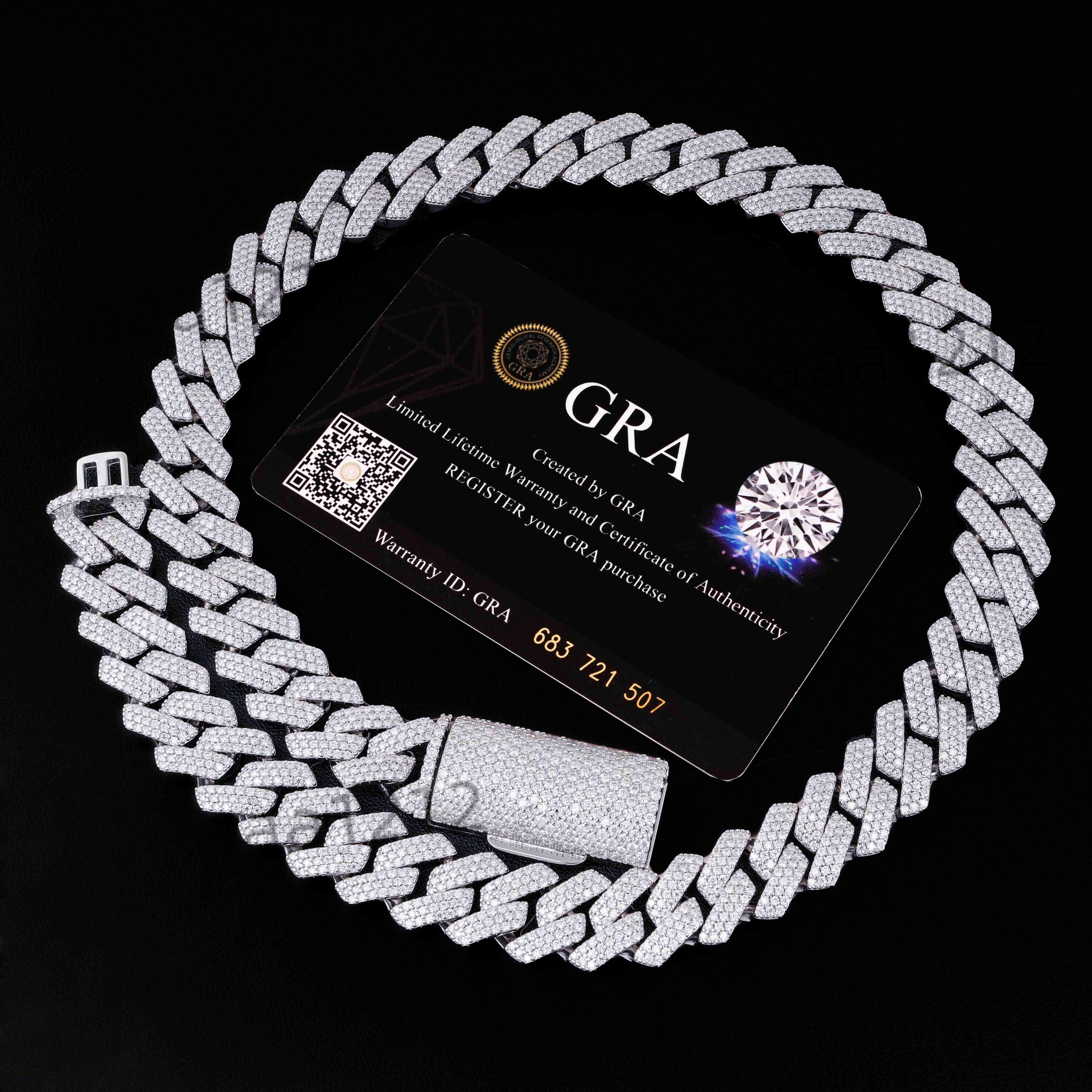 Qianjian 925 Sterling Silver Tennis Necklace With Iced Out Gold Plated VVS Moissanite Diamond Cuban Link Chain 8mm