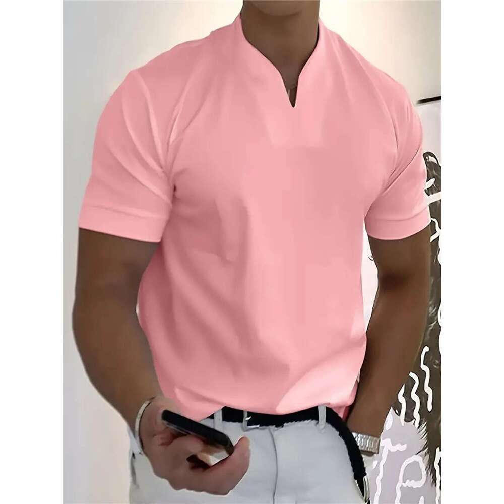 Summer New Fitness Sports V-Neck Men's Elastic Short Sleeve T-Shirt Slim Fit B5