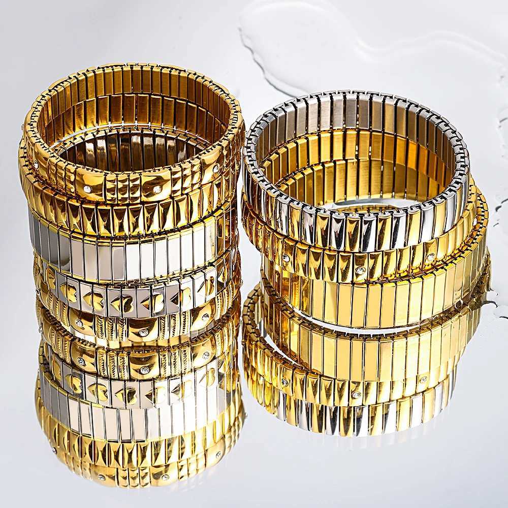 18K Gold Plated Stainless Steel Adjustable Bracelet Fashion Elastic Metal Bracelet Trendy Jewelry Accessories Official X250718