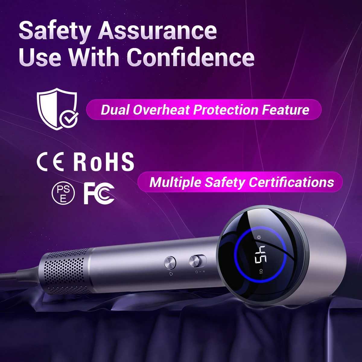 TQ-D3 Professional Purple Negative Ion Hair Dryer - High Speed 110K RPM Ultra Quiet Thermostat Control for Hair Care W250718