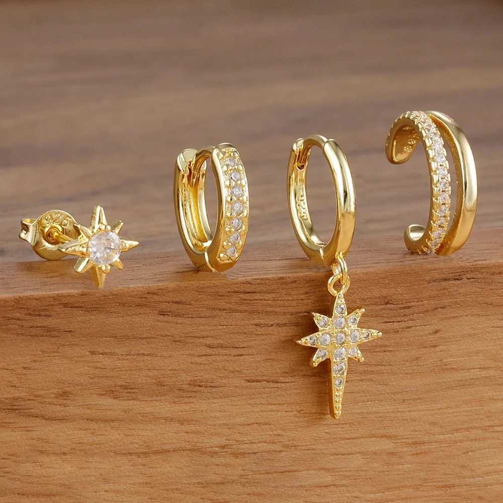 4pcs Fashion Stainless Steel Cubic Zirconia Star Dangle Earring Set for Women Cartilage Piercing Earring Ear Clip Korean Jewelry X250718