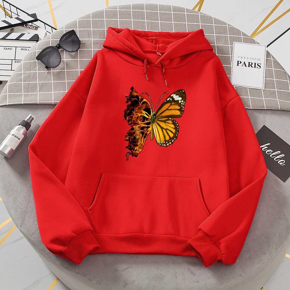 Flaming Butterfly Wings Hoodies Women Fashion Novelty All Match Hoodie Classic Trend New Clothes Loose O-Neck Face Sweatshirt XJ250717
