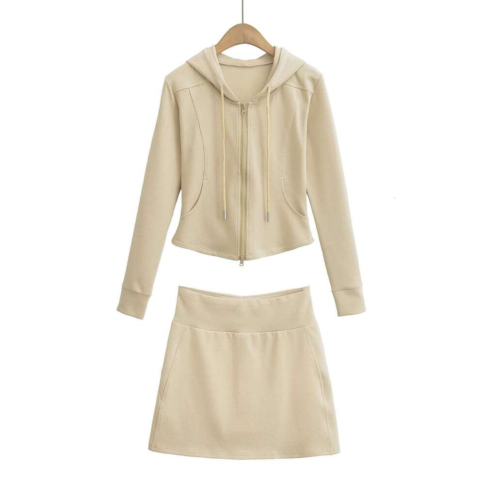 American Style Spicy Girl Hooded Sweatshirt With Casual Sports Skirt + Pure Desire Slim Fit Flared Long Pants Set B5 g7