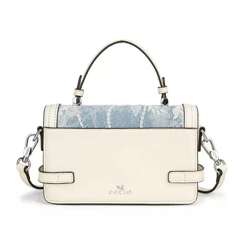 COCIO designer Shoulder Bags denim blue lace embroidered hand-held small square bag lock buckle fashionable leather crossbody shoulder bag