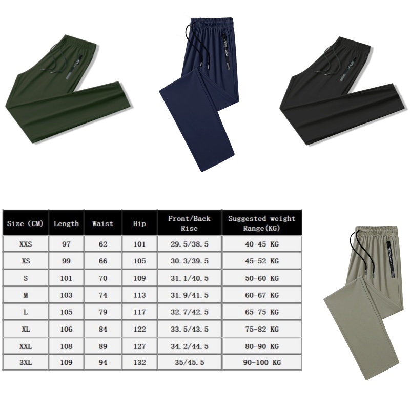 Sports Pants Summer Nylon Pants Men Thin Breathable Fashion Plus Size XXL Casual Stretch Quick-Drying Elastic Waist Trousers Green Flat Feet Bottoms