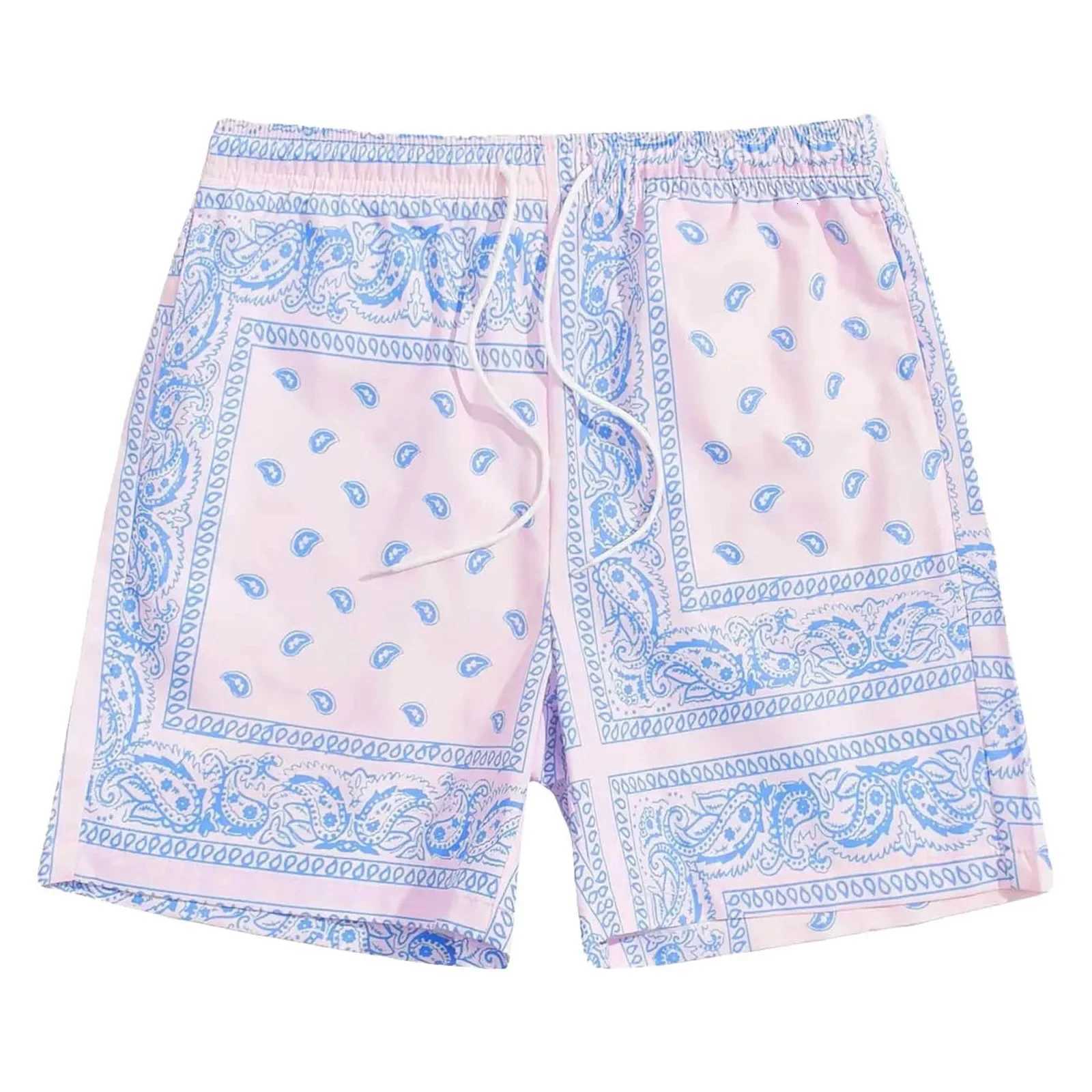 Summer Shorts For Men Plus Size Mens Boho Drawstring Waist Paisley Print Beach Shorts For Men W250718