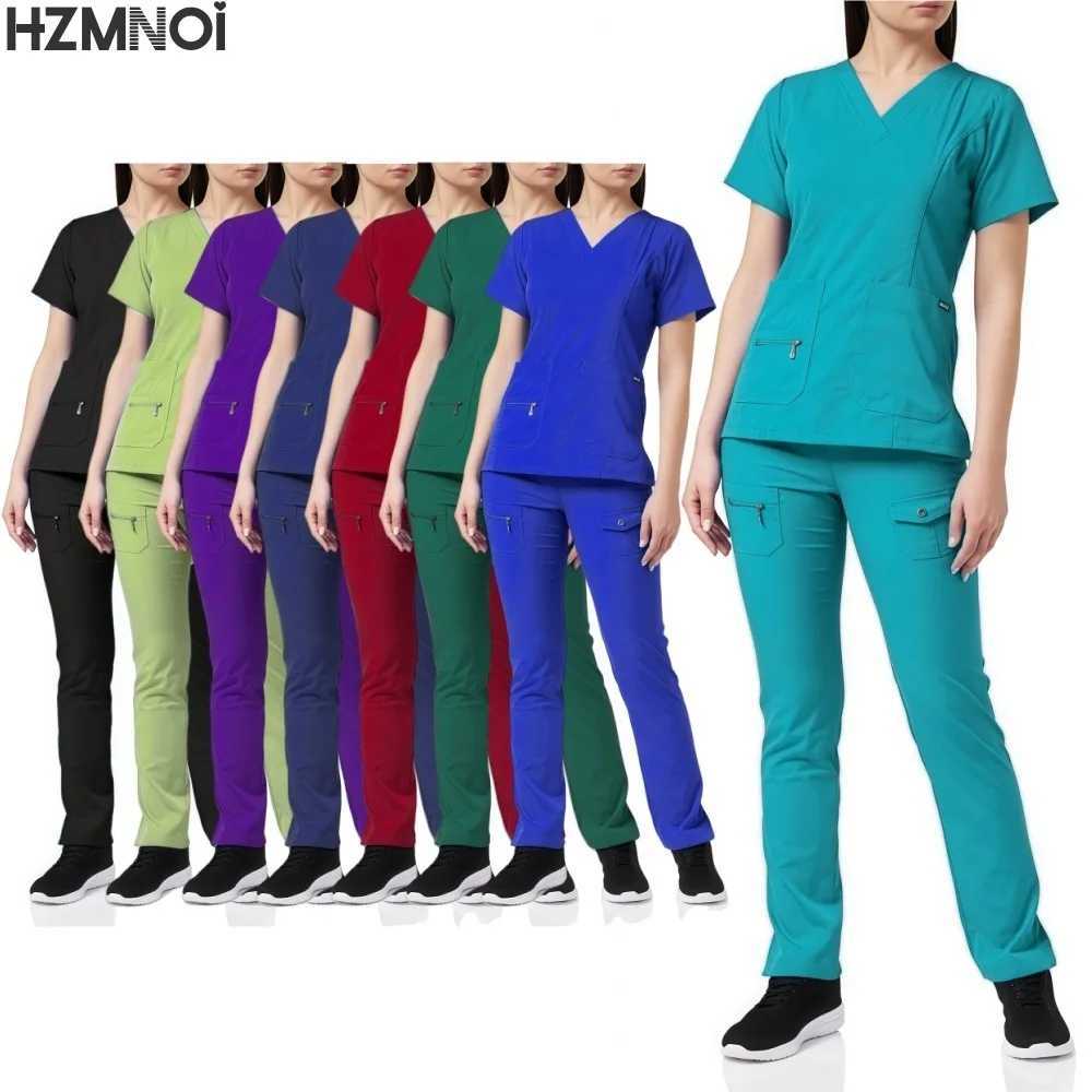 Pants Sets Short Sleeved Top Scrub Solid Color Surgical Gowns Medical Accessories Manicurist Beautician Nursing Scrub Sets Women Z250718