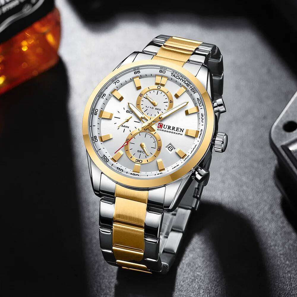 CURREN Casual Sporty Brand Stainless Steel Band Wristwatches for Men Chronograph Quartz Watches with Date New 8445 free shipping