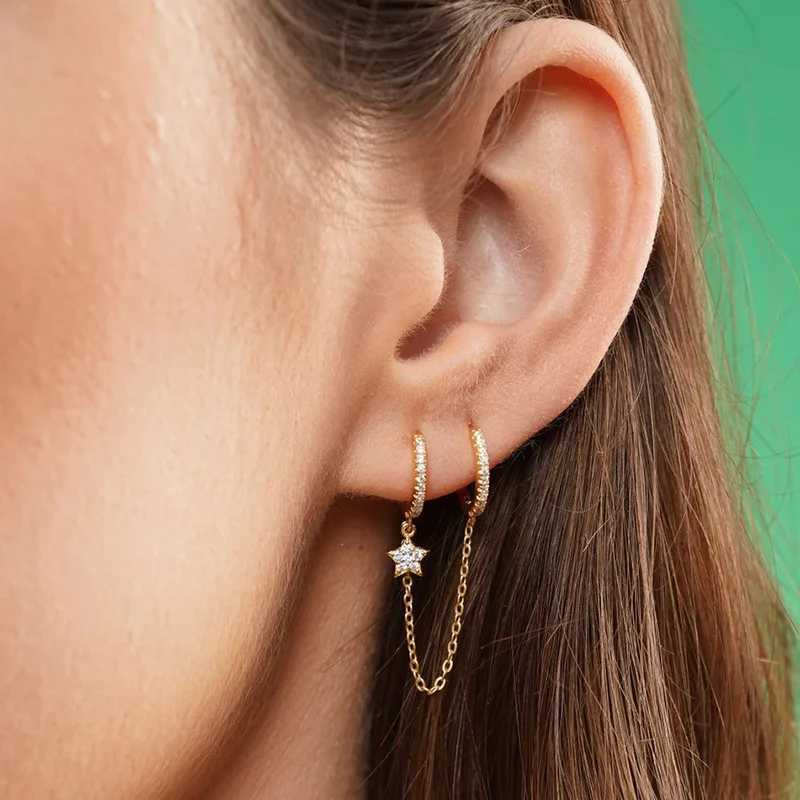 Vintage Stainless Steel Crystal Star Chain Hoop Earrings For Women Trendy Punk Pendant Square Earrings Fashion Jewelry X250718