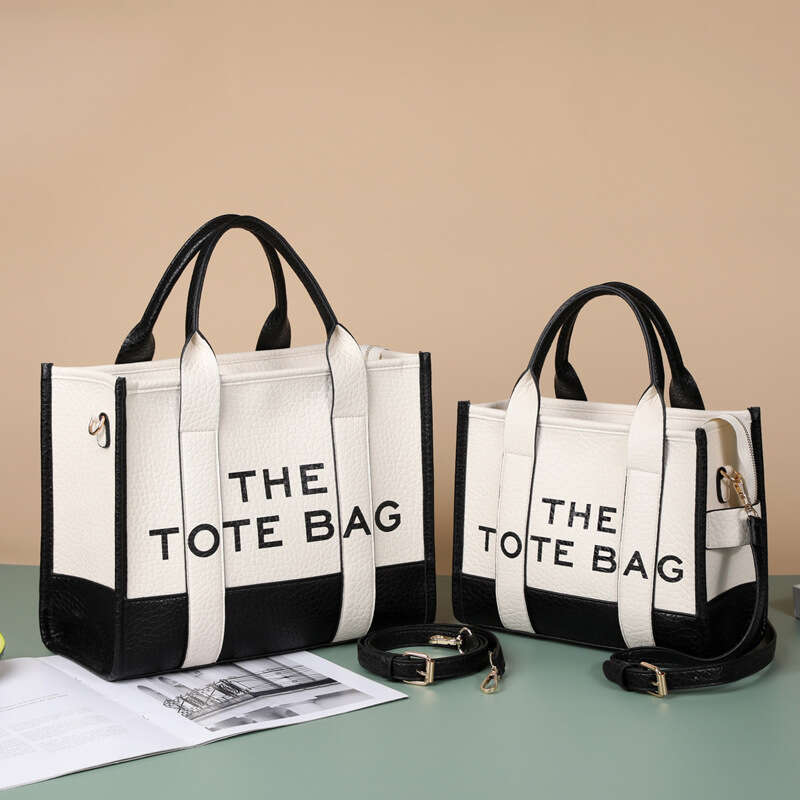 Women's New Double Color Block PU Letter Single Shoulder Crossbody Handbag Fashion Tote Bag