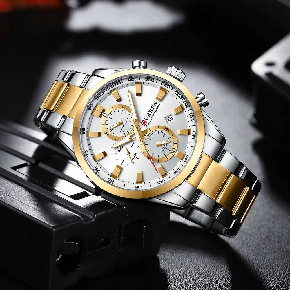 CURREN Casual Sporty Brand Stainless Steel Band Wristwatches for Men Chronograph Quartz Watches with Date New 8445 free shipping