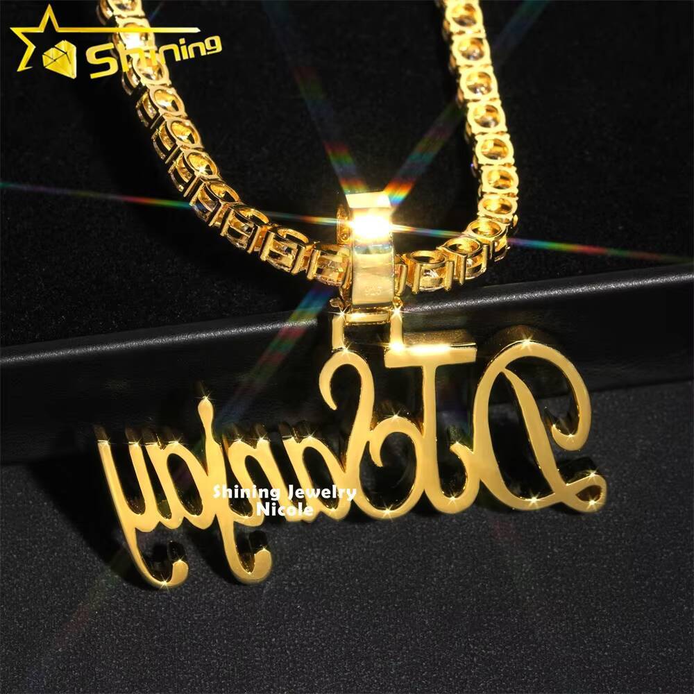 Custom Made Unique Letter Initial Silver 18k Gold Plated VVS Moissanite Name Pendant