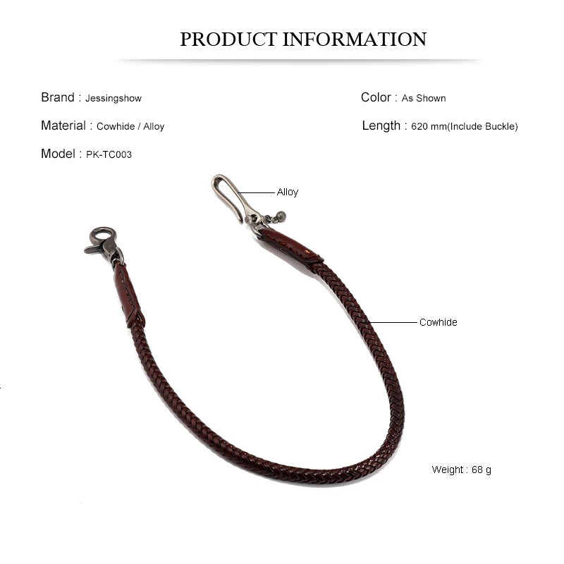 Hip Hop Keychain Waist Leather Biker Chain Brown Color Rock Punk Trousers Jean Motorcycle Men Jewelry Cross Braid Pants Chains i250717