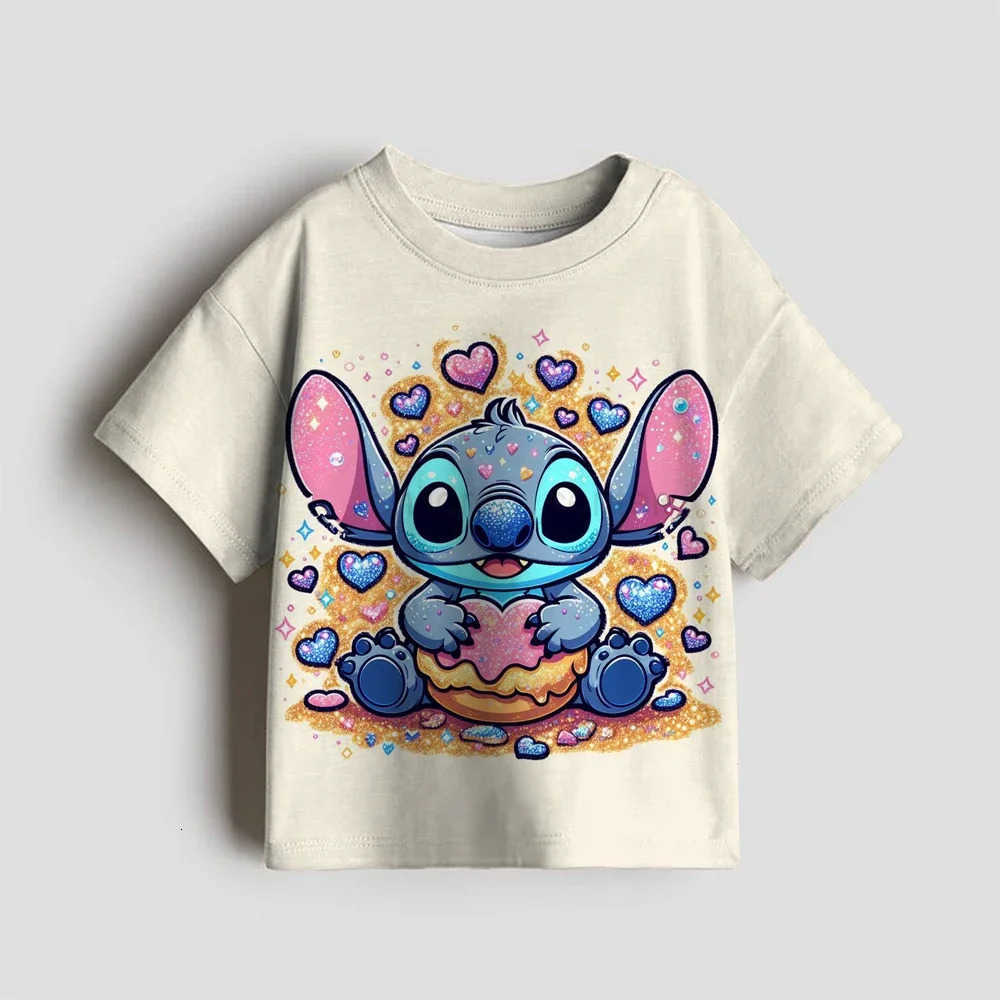 Disney 2025 Summer Stitch Anime High Quality 3D Print T Shirts Tops for Boys and Girls Loose Funny T-shirts Kids Children Tshirt Plus Size W250718