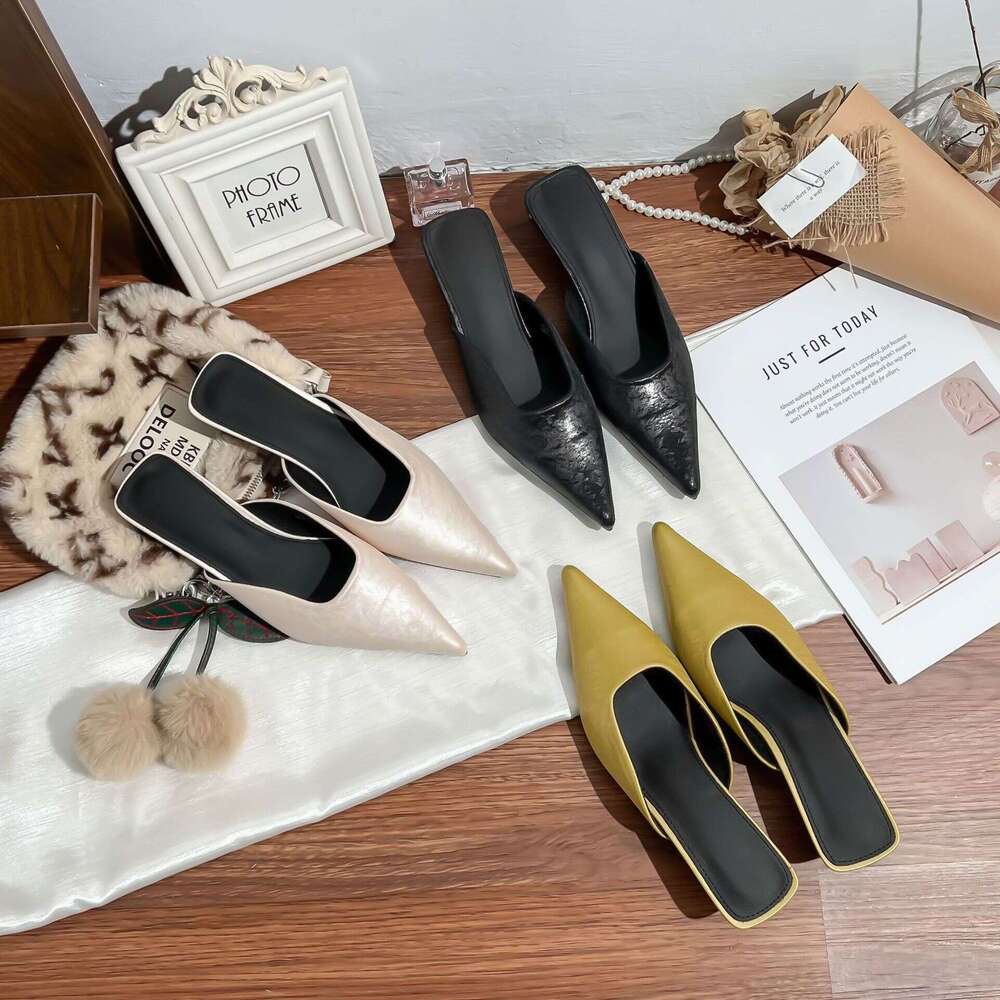 Pointed Single Shoes for Women, Open Back, Closed Toe 2025 Summer New High Heel Sandals, Casual Style, Korean Version