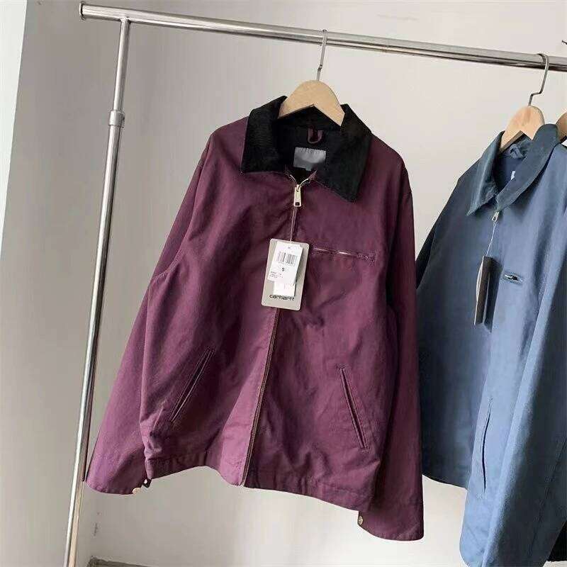 Fashion Vintage Washed Canvas Denim Multi Pocket Stand Up Collar Couple Jacket Detroit Five Color Thin Workwear