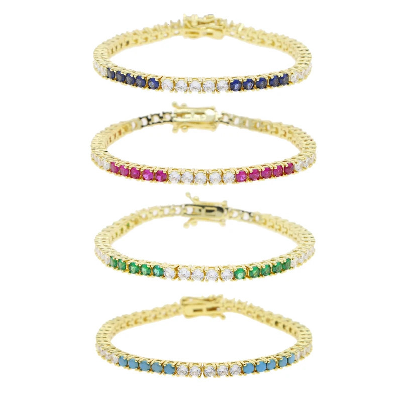 Arrived Fashion Women Jewelry Gold Color High Quality 5A Cubic Zirconia Colorful CZ Tennis Chain Bracelet 250717