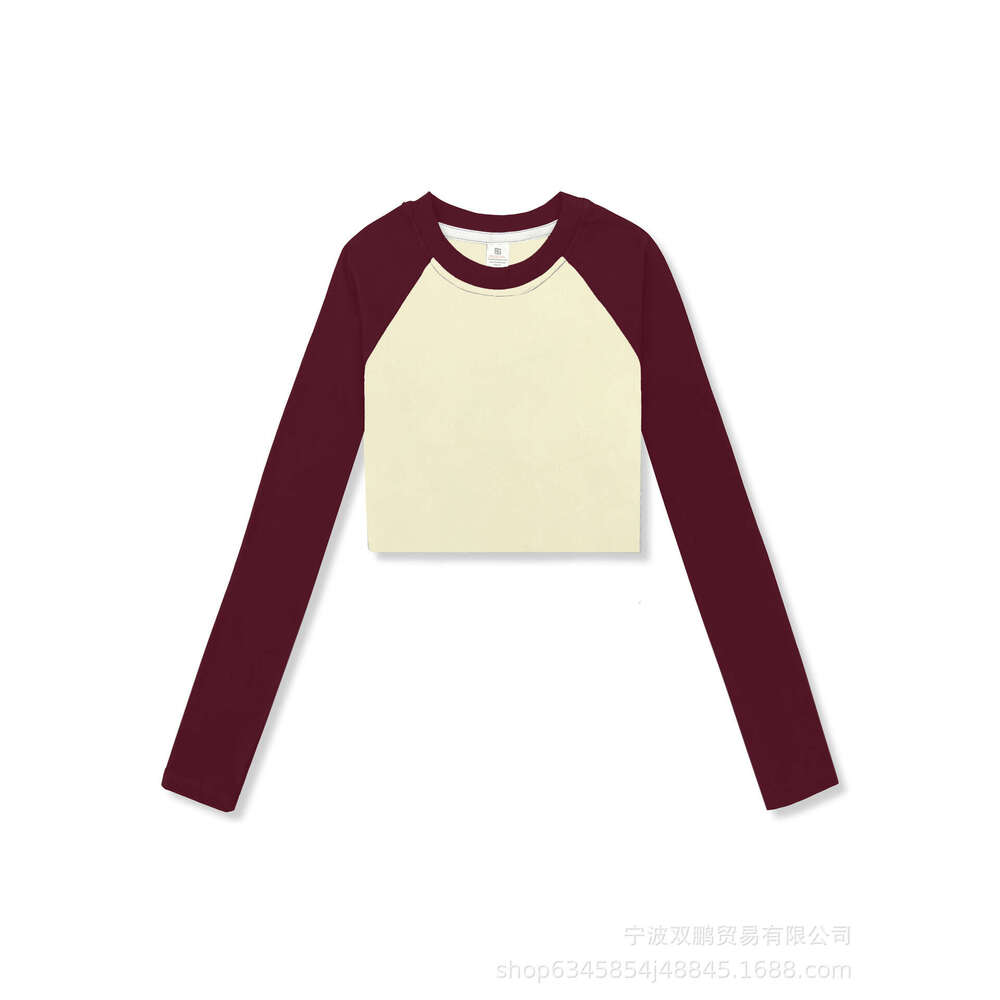 Autumn Winter New Hot Girl Style Long Tight T-Shirt Short Raglan Sleeve Spliced Top Cropped Knitted Women's Clothing B5