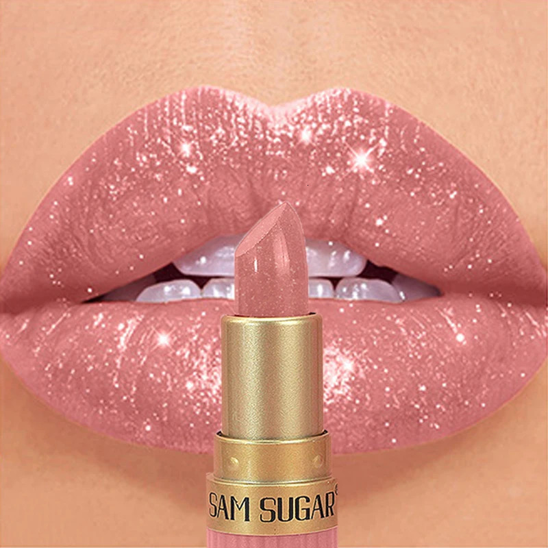 Diamond Pink Lipstick Chocolate Brown Metallic Glitter Lipstick Long-Lasting Waterproof Shimmer Pearl Sparkling Lip Gloss Makeup 250716