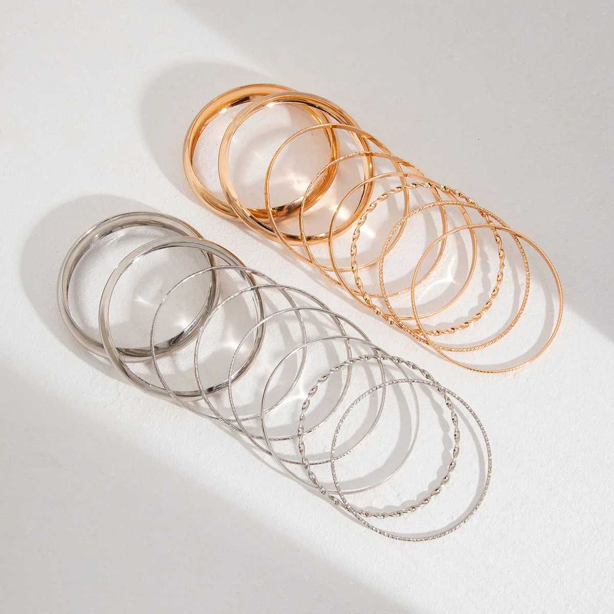 KMVEXO Stainless Steel Bracelets Set for Women Men Twist Texture Bangles Gold Silver Color Jewelry Statement Streetwear Goth X2507181