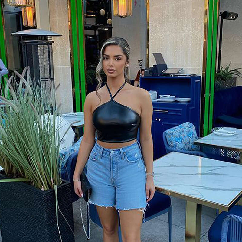 Autumn New PU Tight Elastic Strapless Tube Wrap Chest Leather Top B5