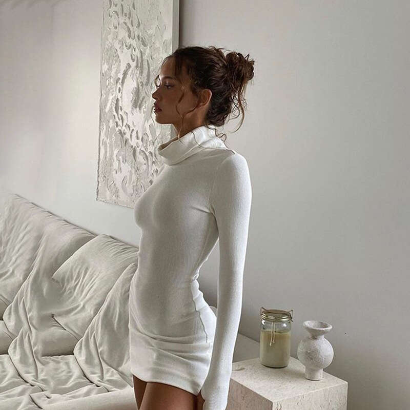 Autumn New Women's High Neck Elegant Solid Color Slim Fit Bodycon Dress With German Velvet B5