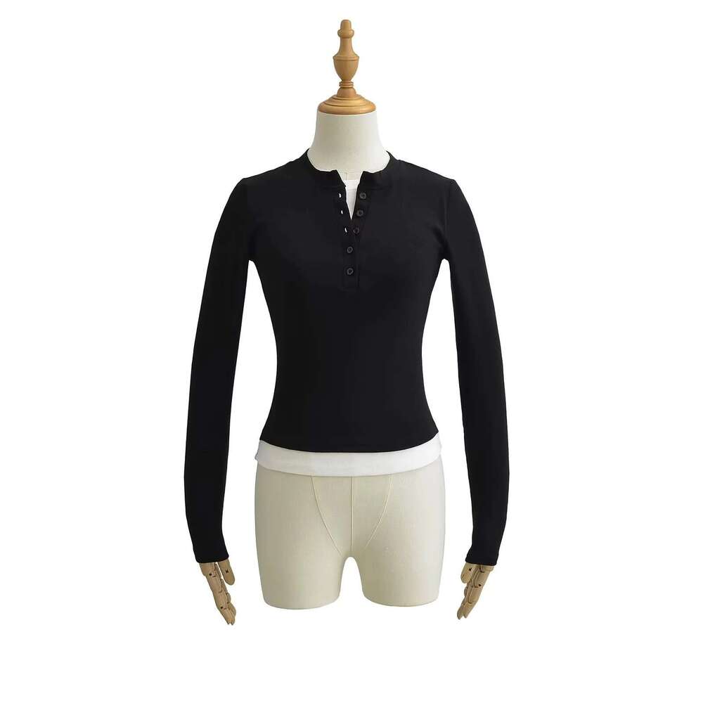 American Style Spicy Girl Fake Two-Piece Long Sleeve T-Shirt For Women, Autumn New Design Slim Fit Base Shirt Short Top B5 g5