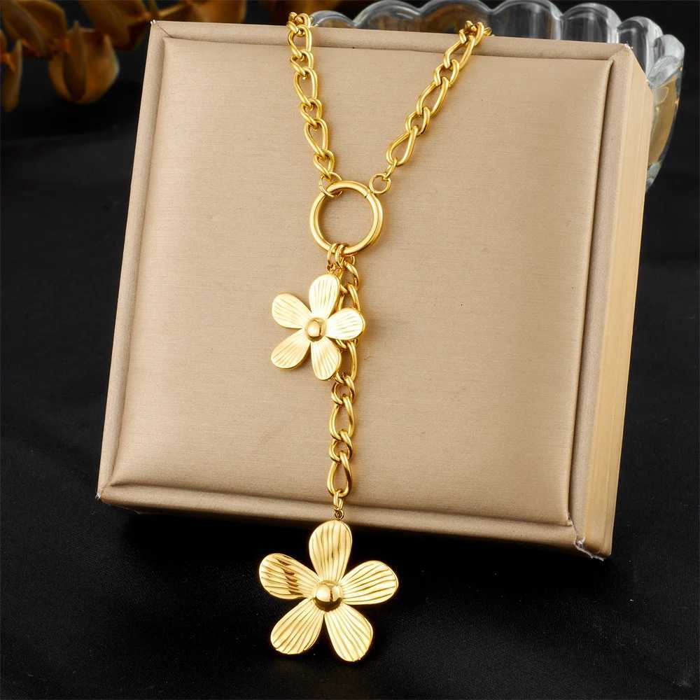 316L Stainless Steel Gorgeous Five Leaf Flower Tassel Pendant Necklace Women Trend Fashion Neck Jewelry Holiday Gift X250718