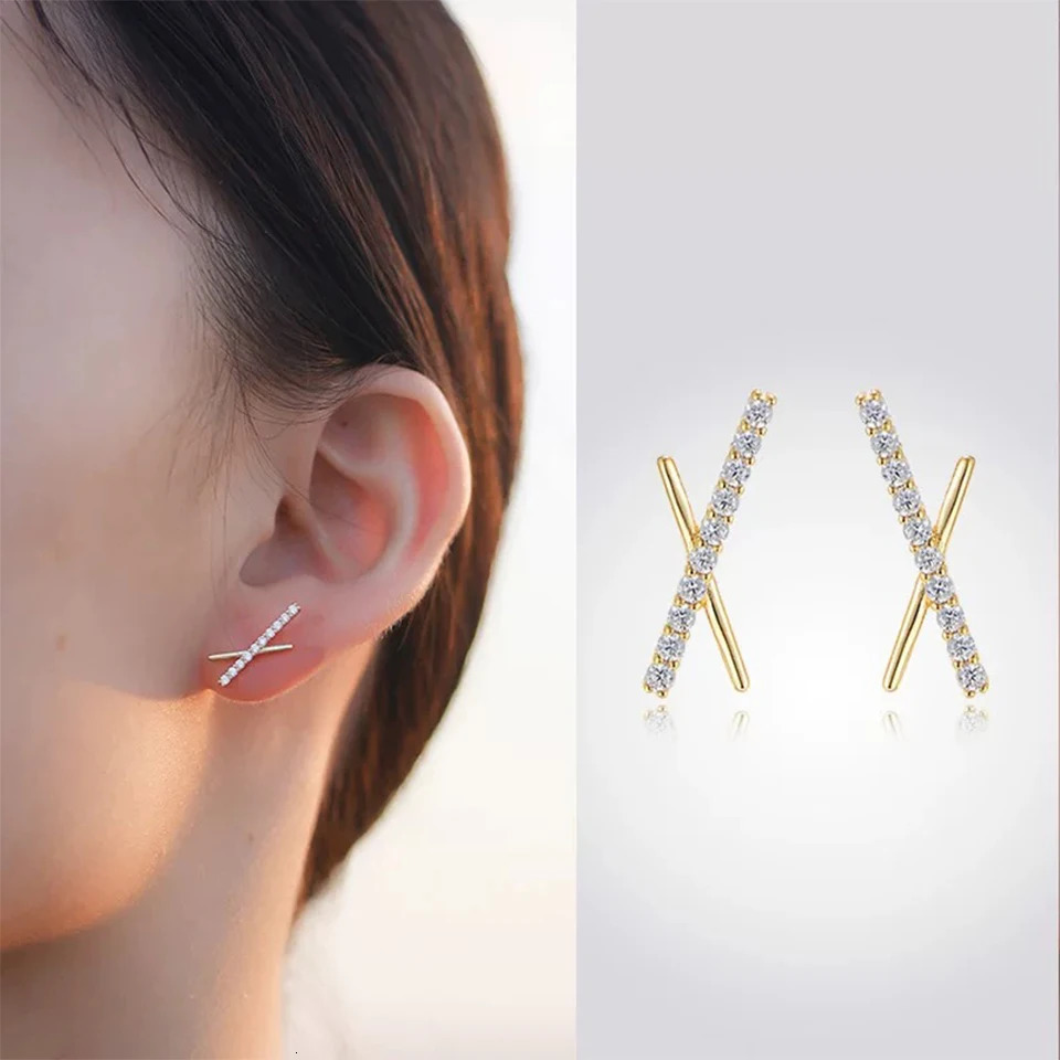 Yupsk Fashion Small Cross X-shape Zircon Pearl Earrings for Women Statement Unusual Accessories Wedding Party Jewelry 250717