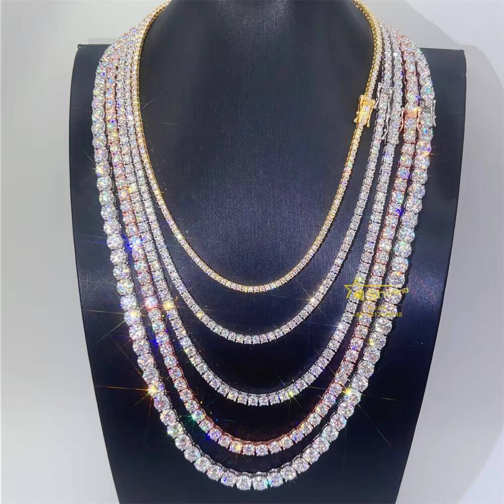 Hip Hop Iced Out Fine Jewelry Necklace Women Men 925 Sterling Silver 2MM 3MM 4MM 5MM Moissanite Vvs Diamond Tennis Chain